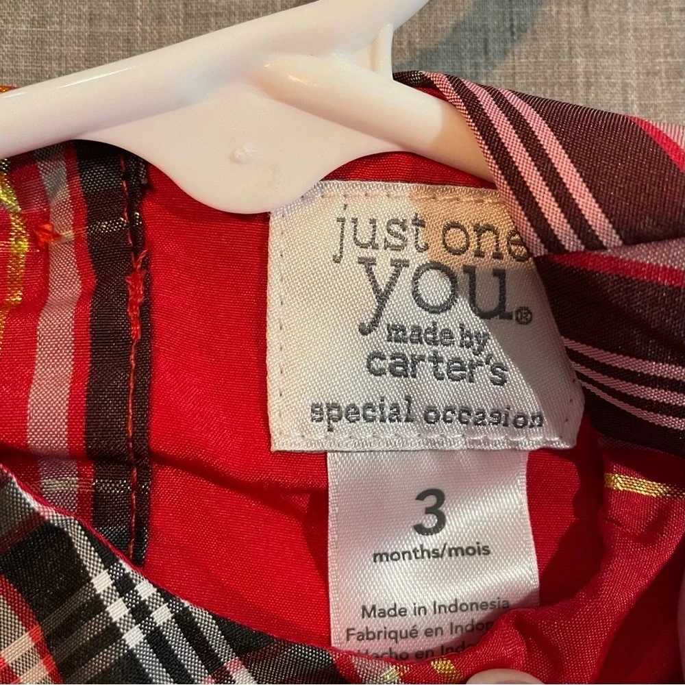 Infant Holiday Red Plaid Dress with Black Bow